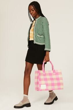 SANDRO Women's Beige Pink Rose Gingham Checkered Tote Bag
